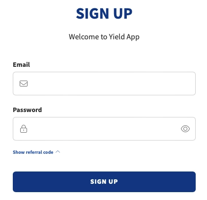 Yield App Registrierung
