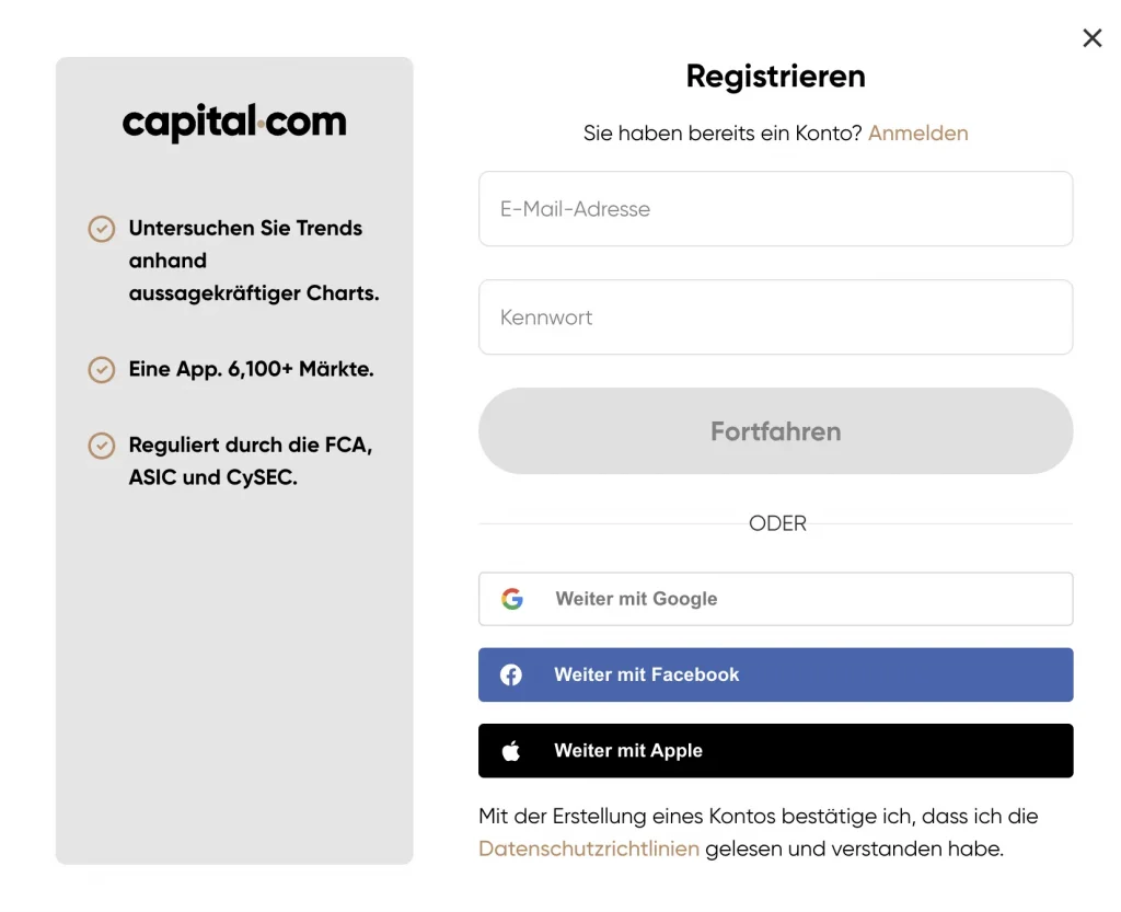 Capital.com Registrierung