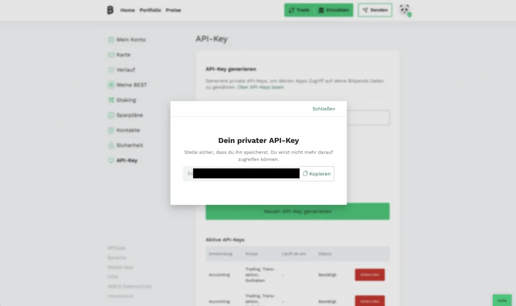 Bitpanda privater API Key