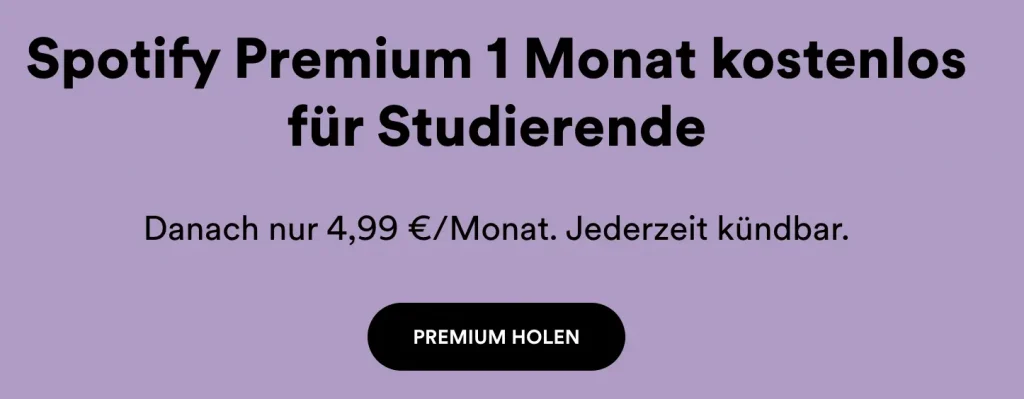 Spotify Premium Angebot für Studenten