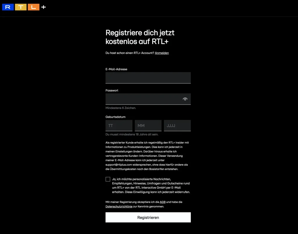 RTL+ Probemonat Registrieren